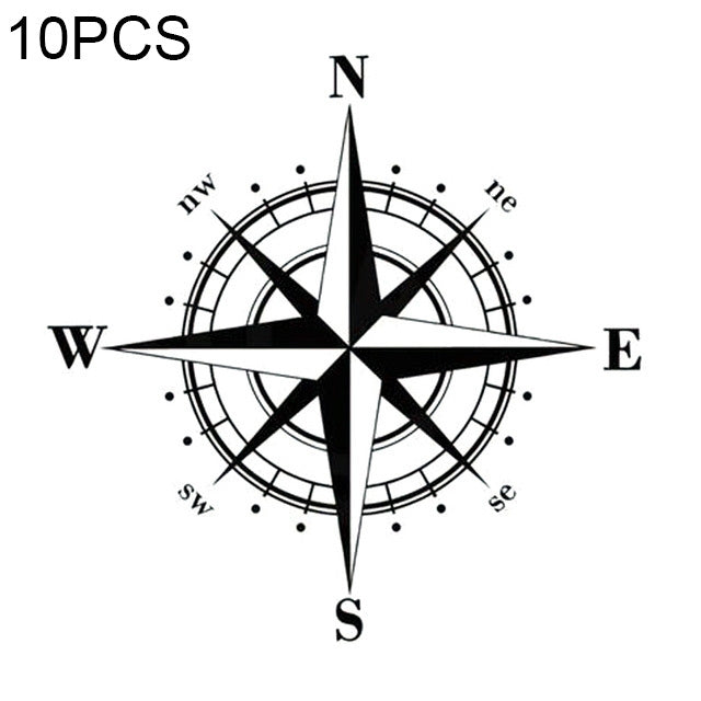 10pcs  Art Design Vinyl NSWE Compass Car Stickers Decals Black/Silver, 10 PCS White + Black, 10 PCS Black + White