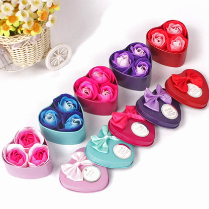 3 Soap Flowers Valentine's Day Gifts Tanabata Gifts Wedding Creative Gifts Heart Shaped Iron Box Roses