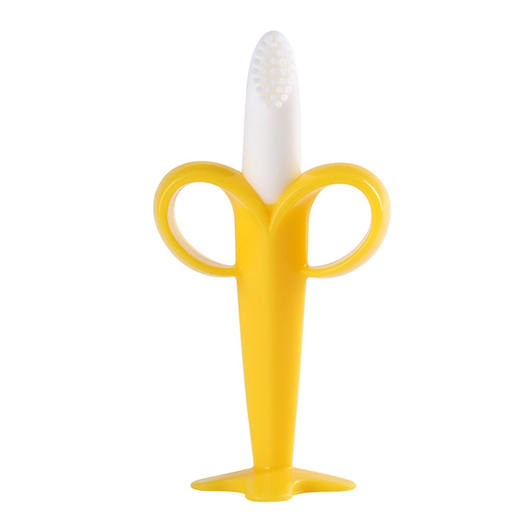 3 PCS Baby Silicone Training Toothbrush Banana Shape Safe Toddle Teether Chew Toys Teething Ring Gift for Infant Baby Chewing, Yellow-B