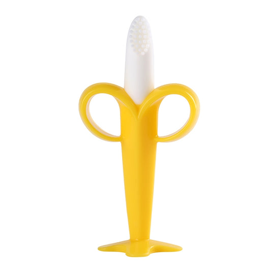 3 PCS Baby Silicone Training Toothbrush Banana Shape Safe Toddle Teether Chew Toys Teething Ring Gift for Infant Baby Chewing, Yellow-B