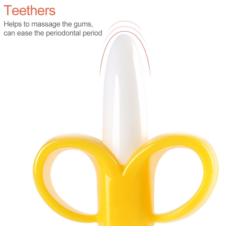 3 PCS Baby Silicone Training Toothbrush Banana Shape Safe Toddle Teether Chew Toys Teething Ring Gift for Infant Baby Chewing, Yellow-B