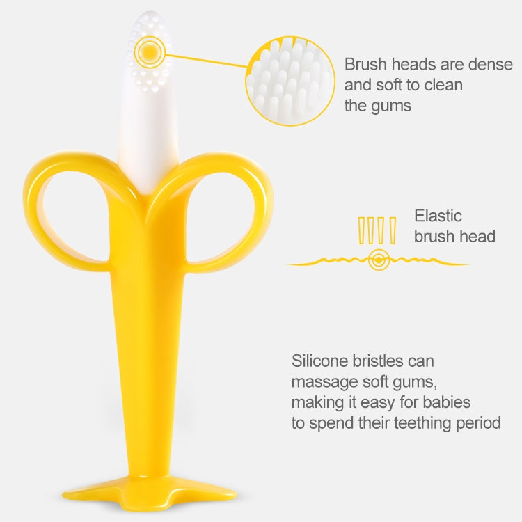 3 PCS Baby Silicone Training Toothbrush Banana Shape Safe Toddle Teether Chew Toys Teething Ring Gift for Infant Baby Chewing, Yellow-B