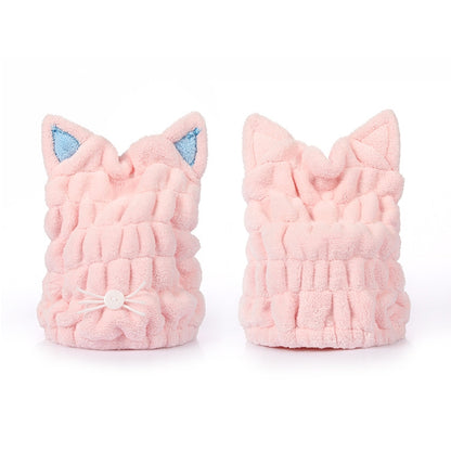 Coral Fleece Soft Absorbent Cat Ear Dry Hair Cap Thickened Adult Shower Cap
