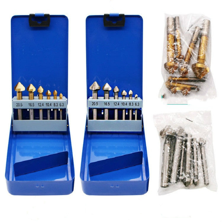 6 In 1 90 Degree Three-edge Chamfering Knife Woodworking Milling Cutter Chamfering Machine Hole Opener, Iron Box, Plastic Bag