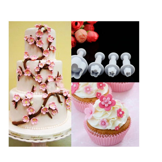 4pcs / Set Plum Fondant Cake Spring Print Stamper Baking Biscuit Mould, Plum Shape