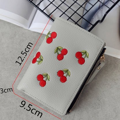 PU Leather Cherry Embroidery Coin Purse Card Holders