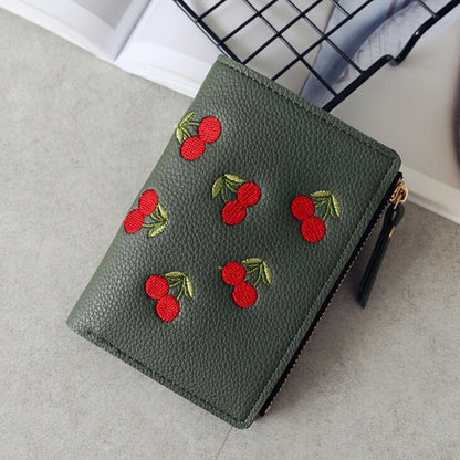 PU Leather Cherry Embroidery Coin Purse Card Holders