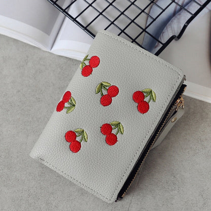 PU Leather Cherry Embroidery Coin Purse Card Holders