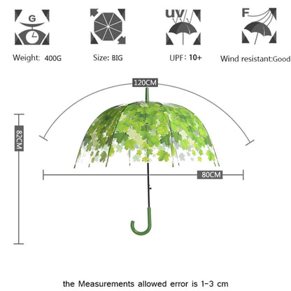 Green Leaf Transparent Umbrella Straight Rod Crooked Umbrella
