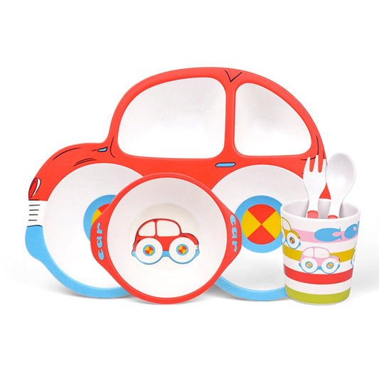 Bamboo Fiber Cartoon Dinner Plate For Children, 5 PCS / Set Red, 5 PCS / Set Yellow, 5 PCS / Set Green, 5 PCS / Set Pink