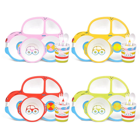 Bamboo Fiber Cartoon Dinner Plate For Children, 5 PCS / Set Red, 5 PCS / Set Yellow, 5 PCS / Set Green, 5 PCS / Set Pink