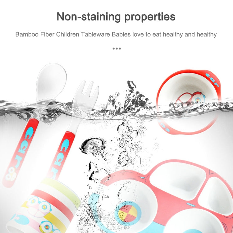 Bamboo Fiber Cartoon Dinner Plate For Children, 5 PCS / Set Red, 5 PCS / Set Yellow, 5 PCS / Set Green, 5 PCS / Set Pink