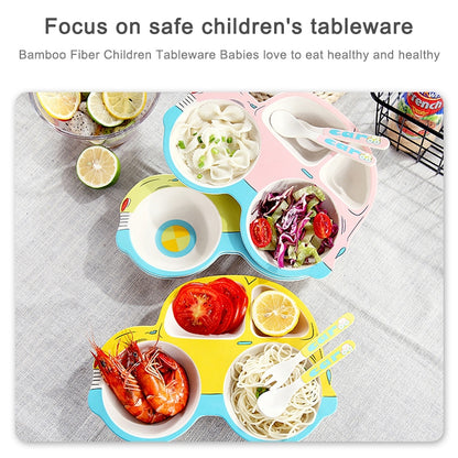 Bamboo Fiber Cartoon Dinner Plate For Children, 5 PCS / Set Red, 5 PCS / Set Yellow, 5 PCS / Set Green, 5 PCS / Set Pink