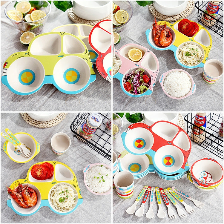 Bamboo Fiber Cartoon Dinner Plate For Children, 5 PCS / Set Red, 5 PCS / Set Yellow, 5 PCS / Set Green, 5 PCS / Set Pink