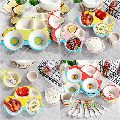 Bamboo Fiber Cartoon Dinner Plate For Children, 5 PCS / Set Red, 5 PCS / Set Yellow, 5 PCS / Set Green, 5 PCS / Set Pink