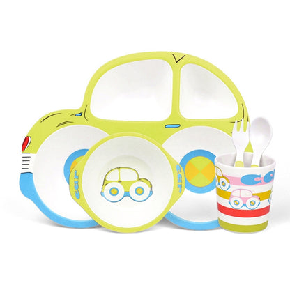 Bamboo Fiber Cartoon Dinner Plate For Children, 5 PCS / Set Red, 5 PCS / Set Yellow, 5 PCS / Set Green, 5 PCS / Set Pink
