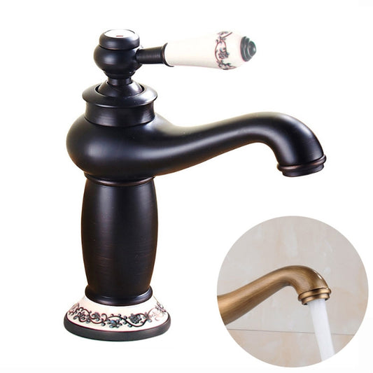 Copper Antique Hot Cold Double Blue White Porcelain Faucet, Black, Antique, Platinum, Black Gold