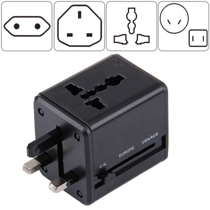 محول عالمي عالمي للسفر بمقابس مخفية مع شاحن مدمج بمنفذي USB للولايات المتحدة والمملكة المتحدة وأستراليا والاتحاد الأوروبي