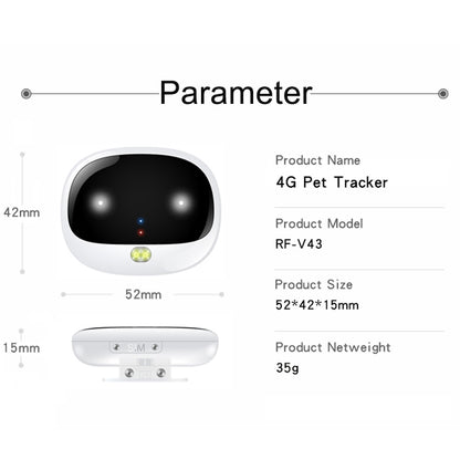 جهاز تتبع الحيوانات الأليفة RF-V43 A Style IP67 مقاوم للماء مع نظام تحديد المواقع العالمي (GPS) وLBS وWiFi لآسيا/أوروبا/أفريقيا/أستراليا، طراز RF-V43 A (أسود)، طراز RF-V43 A (أبيض)