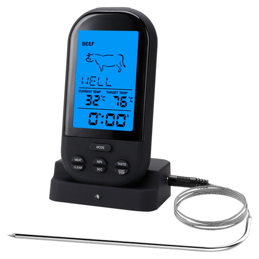 TS-HY62 مقياس حرارة رقمي لاسلكي لطهي الطعام والشواء (أسود)، مسبار واحد