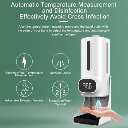 K9 Pro Plus Handsfree Non-contact Body Thermometer + 1000ml Automatic Non-contact Liquid Soap Dispenser with Base Mount, 15 Languages Voice Broadcast, K9 Pro Plus