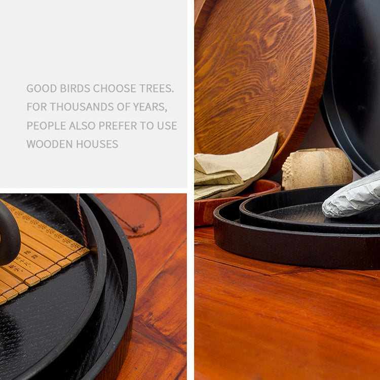 Creative Round Solid Wood Tea Tray Hotel Wooden Tay Storage Tray, Diameter: 30cm, Black, Diameter: 30cm