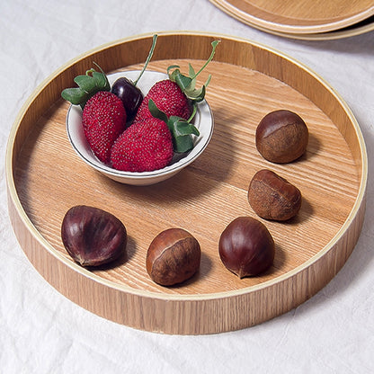 Creative Round Solid Wood Tea Tray Hotel Wooden Tay Storage Tray, Diameter: 33cm, Wood Color, Diameter: 33cm