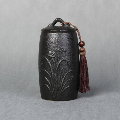 Orchid Pattern Stoneware Tea Cans Storage Tanks Ceramic Tea Set Tea Ceremony Accessories, Orchid Pattern Black
