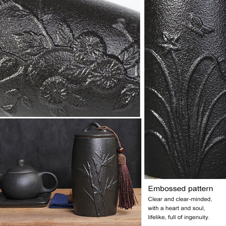 Orchid Pattern Stoneware Tea Cans Storage Tanks Ceramic Tea Set Tea Ceremony Accessories, Orchid Pattern Black, Orchid Pattern White