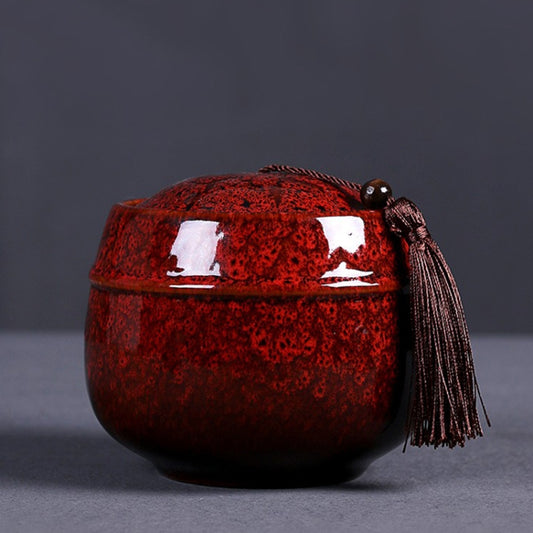 Kiln Transmutation Ceramic Mini Tea Pot Storage Moisture-proof Can Sealed Tea Tank