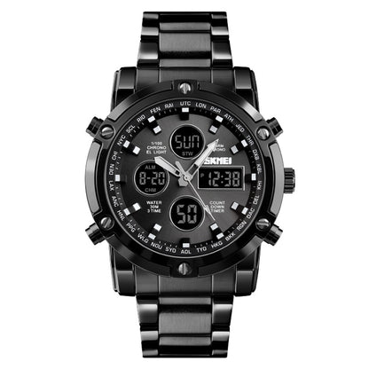 SKMEI 1389 Multifunctional Men Business Digital Watch 30m Waterproof Large Dial Wrist Watch with Stainless Steel Watchband