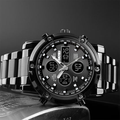 SKMEI 1389 Multifunctional Men Business Digital Watch 30m Waterproof Large Dial Wrist Watch with Stainless Steel Watchband