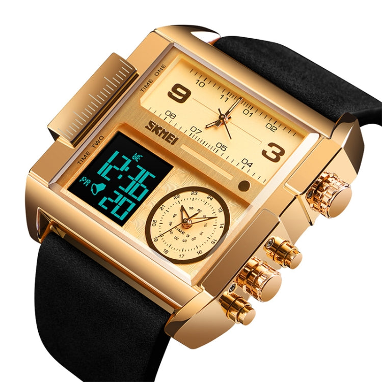 SKMEI 1391 Multifunctional Men Business Digital Watch 30m Waterproof Square Dial Wrist Watch with Leather Watchband