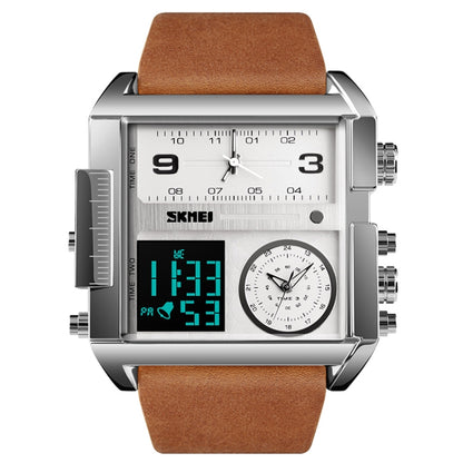 SKMEI 1391 Multifunctional Men Business Digital Watch 30m Waterproof Square Dial Wrist Watch with Leather Watchband