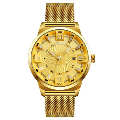 SKMEI 9166 Fashion Men Business Watch 30m Waterproof Metal Quartz Wristwatch