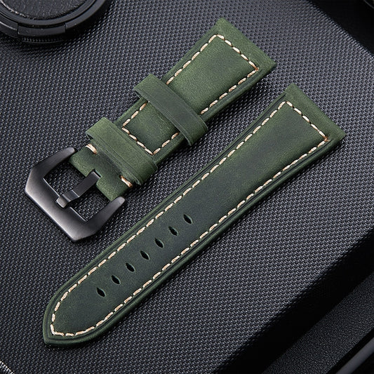 Crazy Horse Layer Frosted Black Buckle Watch Leather Watch Band, Size: 26mm