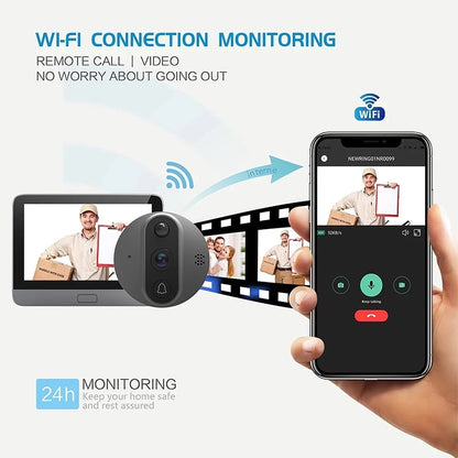 جرس باب ذكي R9 مقاس 4.3 بوصة مزود بخاصية WiFi وفيديو مرئي إلكتروني، R9