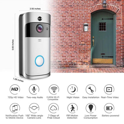 جرس باب ذكي M4 بدقة 720 بكسل، مزود بخاصية WiFi وفيديو منخفض الطاقة للغاية، مزود بثلاث فتحات للبطارية، ويدعم المراقبة عن بُعد عبر الهاتف المحمول والرؤية الليلية، وعدسة كاميرا بزاوية واسعة 166 درجة