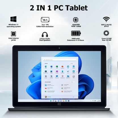 ويندوز 10، معالج Intel Celeron J3455 رباعي النواة، يدعم بطاقة TF وHDMI وBT وواي فاي مزدوج، لوحة مفاتيح غير متضمنة، J3455 8 جيجابايت + 128 جيجابايت