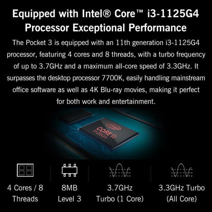 جهاز كمبيوتر محمول GPD Pocket 3، 16 جيجابايت + 512 جيجابايت، 8 بوصة، نظام التشغيل Windows 11 Home Intel Core i3-1125G4، قابس الاتحاد الأوروبي، WMC2572EU، WMC2572UK، WMC2572US