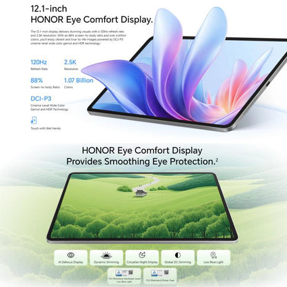 جهاز لوحي Honor Pad 10 واي فاي، شاشة 12.1 بوصة، 12 جيجابايت + 256 جيجابايت، MagicOS 9.0، معالج كوالكوم سنابدراجون 7 من الجيل الثالث، ثماني النواة، 12 جيجابايت + 256 جيجابايت