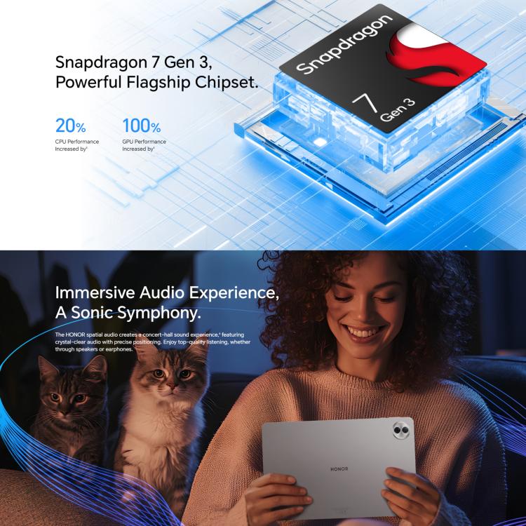 جهاز لوحي Honor Pad 10 بشاشة خفيفة الوزن وواي فاي، 12.1 بوصة، 8 جيجابايت + 256 جيجابايت، MagicOS 9.0، معالج Qualcomm Snapdragon 7 من الجيل الثالث، ثماني النواة، شاشة خفيفة الوزن 8 جيجابايت + 256 جيجابايت
