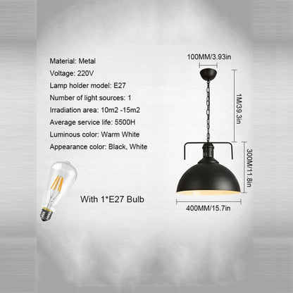 Retro Industrial Pendant Light Creative Single Head Iron Art Hanging Lamp E27 Bulb Perfect for Kitchen Dining Room Bedroom Living Room, Warm White, Cold White