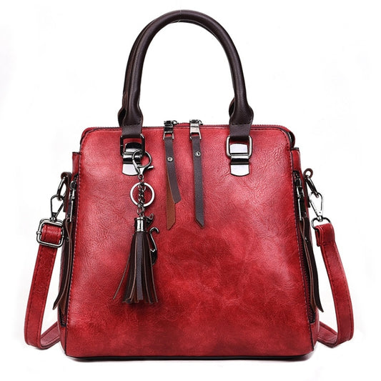 Casual PU Shoulder Bag Ladies Handbag Messenger Bag with Tassel and Cat Pendant