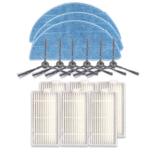 XI242 3 Pairs K614 Side Brushes + 6 PCS I208 Filters+ 3 PCS I201 Rags Set for ILIFE V5S Pro / V50 / V5S, XI242