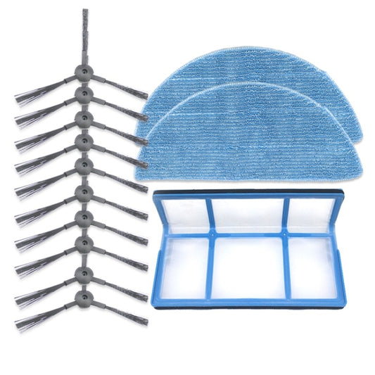 XI247 5 Pairs K614 Side Brushes + 2 PCS I201 Rags + I204V Filter Cotton Filter Set for ILIFE V3S Pro / V3S V5S Pro / V50 / V5S, XI247
