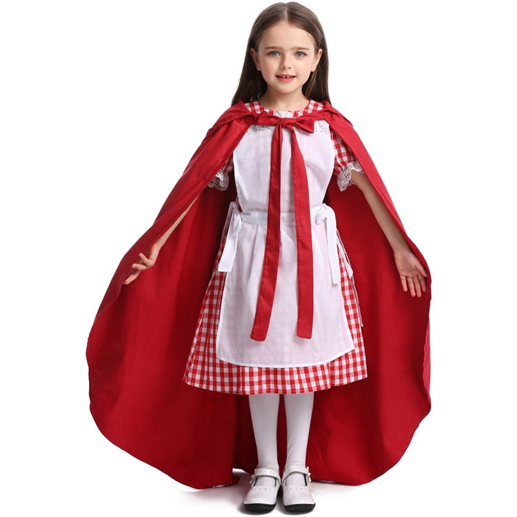 Little Red Riding Hood Parent Child Fairy Tale Drama Performance Costume Little Red Riding Hood Dress Little Maid Two Dress Halloween Costume (Color:Cape+Maid Size:L), XS, S, M, L