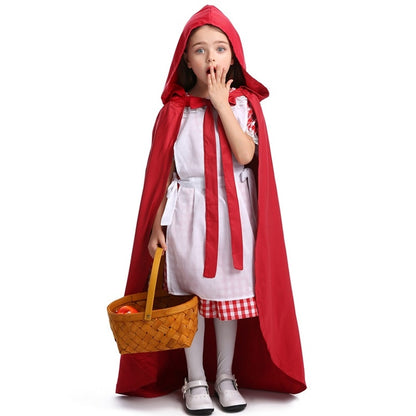 Little Red Riding Hood Parent Child Fairy Tale Drama Performance Costume Little Red Riding Hood Dress Little Maid Two Dress Halloween Costume (Color:Cape+Maid Size:L), XS, S, M, L