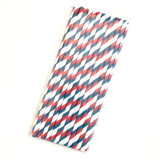 2 Packs / 50pcs Degradable Color Environmental Protection Striped Paper Straw Disposable Kraft Paper Straw, Kraft Paper Straw(Red Blue)