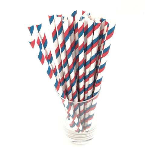 2 Packs / 50pcs Degradable Color Environmental Protection Striped Paper Straw Disposable Kraft Paper Straw, Kraft Paper Straw(Red Blue)